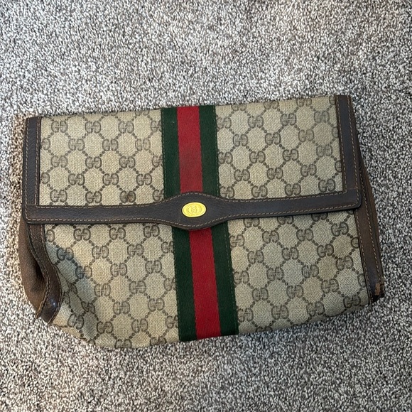 Gucci Vintage Nylon Monogram Logo Envelope Clutch - Picture 1 of 12